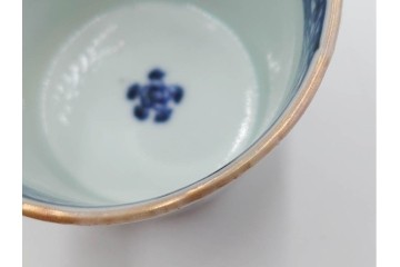 江戸期　古伊万里　染付・金彩　草花文が描かれたそば猪口5点セット　(R-087889)
