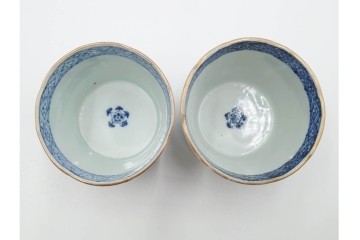 江戸期　古伊万里　染付・金彩　草花文が描かれたそば猪口5点セット　(R-087889)