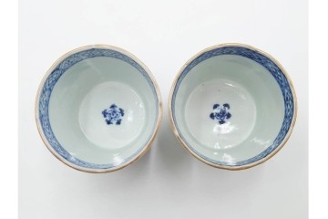 江戸期　古伊万里　染付・金彩　草花文が描かれたそば猪口5点セット　(R-087889)
