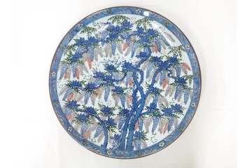 源右衛門　有田焼　染錦藤絵　直径約46cm(1尺5寸)　繊細な絵付けが優美な大皿　共箱付き　(R-087895)