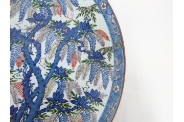 源右衛門　有田焼　染錦藤絵　直径約46cm(1尺5寸)　繊細な絵付けが優美な大皿　共箱付き　(R-087895)