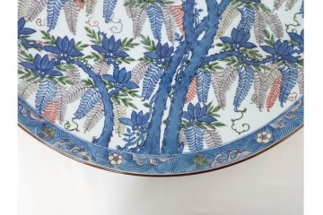 源右衛門　有田焼　染錦藤絵　直径約46cm(1尺5寸)　繊細な絵付けが優美な大皿　共箱付き　(R-087895)