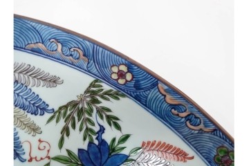 源右衛門　有田焼　染錦藤絵　直径約46cm(1尺5寸)　繊細な絵付けが優美な大皿　共箱付き　(R-087895)