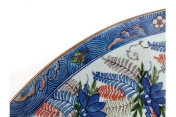 源右衛門　有田焼　染錦藤絵　直径約46cm(1尺5寸)　繊細な絵付けが優美な大皿　共箱付き　(R-087895)