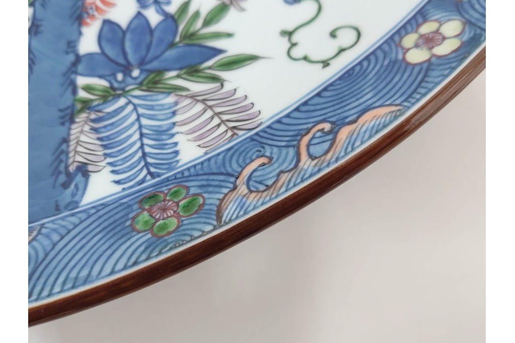 源右衛門　有田焼　染錦藤絵　直径約46cm(1尺5寸)　繊細な絵付けが優美な大皿　共箱付き　(R-087895)