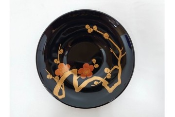 輪島塗　木製　蒔絵と沈金による花文が上品な茶托10点・銘々皿5点セット　共箱付き　(R-087896)