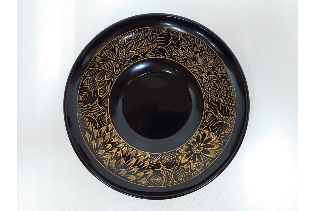 輪島塗　木製　蒔絵と沈金による花文が上品な茶托10点・銘々皿5点セット　共箱付き　(R-087896)