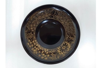 輪島塗　木製　蒔絵と沈金による花文が上品な茶托10点・銘々皿5点セット　共箱付き　(R-087896)