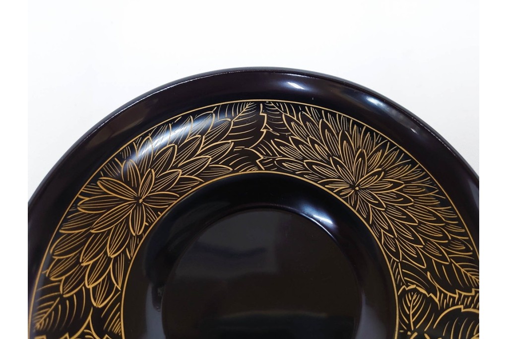 輪島塗　木製　蒔絵と沈金による花文が上品な茶托10点・銘々皿5点セット　共箱付き　(R-087896)
