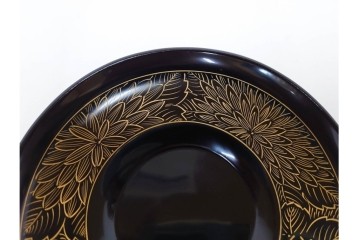 輪島塗　木製　蒔絵と沈金による花文が上品な茶托10点・銘々皿5点セット　共箱付き　(R-087896)