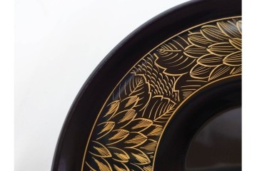 輪島塗　木製　蒔絵と沈金による花文が上品な茶托10点・銘々皿5点セット　共箱付き　(R-087896)