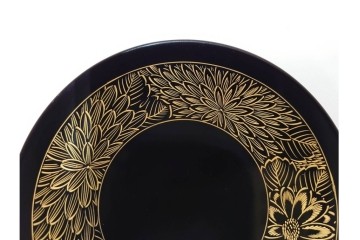 輪島塗　木製　蒔絵と沈金による花文が上品な茶托10点・銘々皿5点セット　共箱付き　(R-087896)