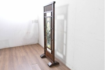 中古　美品　ステンドグラス作家　川島政則作　カラーの意匠が美しいステンドグラス入り衝立　定価約40万円　(R-087900)