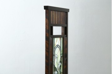 中古　美品　ステンドグラス作家　川島政則作　カラーの意匠が美しいステンドグラス入り衝立　定価約40万円　(R-087900)