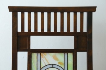 中古　美品　ステンドグラス作家　川島政則作　カラーの意匠が美しいステンドグラス入り衝立　定価約40万円　(R-087900)