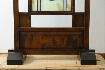 中古　美品　ステンドグラス作家　川島政則作　カラーの意匠が美しいステンドグラス入り衝立　定価約40万円　(R-087900)
