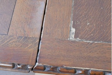 イギリスアンティーク　オーク材　彫刻入りのドローリーフテーブル　(R-087910)
