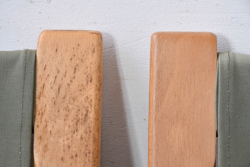 和製ヴィンテージ　激レアモデル!!　maruni(マルニ木工)　オールドマルニ(孔雀マーク)　さわやかなストライプ柄のイージーチェア3脚セット　(R-087921)
