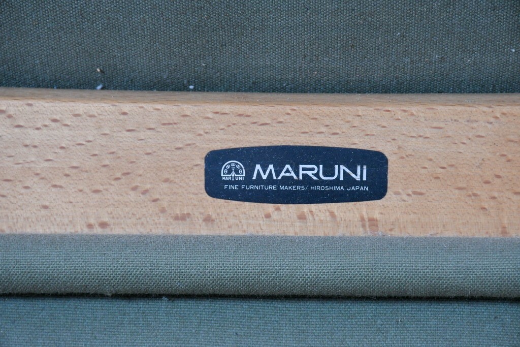 和製ヴィンテージ　激レアモデル!!　maruni(マルニ木工)　オールドマルニ(孔雀マーク)　さわやかなストライプ柄のイージーチェア2脚セット　(R-087922)