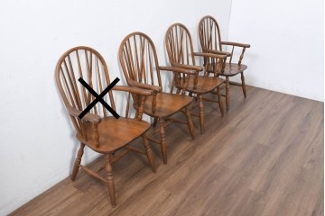 和製ヴィンテージ　美品　柏木工(KASHIWA)　楢(ナラ)材　挽き物加工が施された背もたれと脚が魅力的なアームチェア3脚セット　(R-087927)