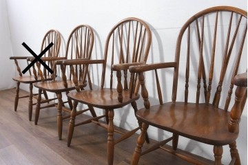 和製ヴィンテージ　美品　柏木工(KASHIWA)　楢(ナラ)材　挽き物加工が施された背もたれと脚が魅力的なアームチェア3脚セット　(R-087927)