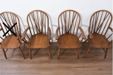 和製ヴィンテージ　美品　柏木工(KASHIWA)　楢(ナラ)材　挽き物加工が施された背もたれと脚が魅力的なアームチェア3脚セット　(R-087927)