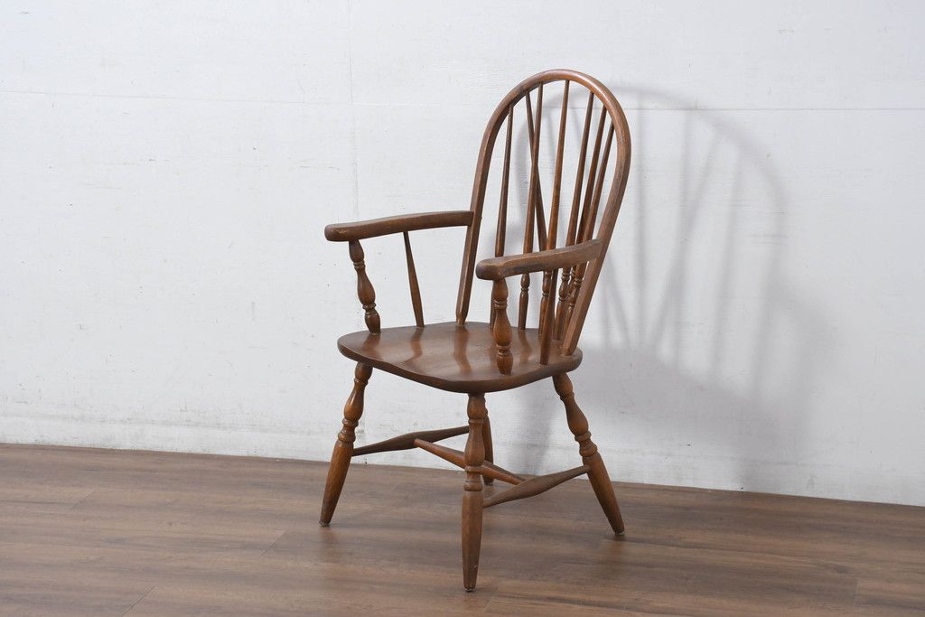 和製ヴィンテージ　美品　柏木工(KASHIWA)　楢(ナラ)材　挽き物加工が施された背もたれと脚が魅力的なアームチェア3脚セット　(R-087927)