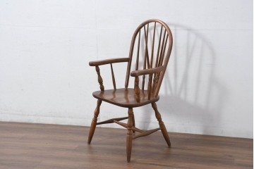 和製ヴィンテージ　美品　柏木工(KASHIWA)　楢(ナラ)材　挽き物加工が施された背もたれと脚が魅力的なアームチェア3脚セット　(R-087927)