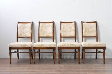 新古　展示品　超美品　モリシゲ(MORISHIGE/森繁)　上品な花柄張地のダイニングチェア4脚セット　定価(4脚合計)約44万円　(R-087936)
