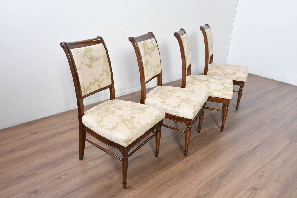 新古　展示品　超美品　モリシゲ(MORISHIGE/森繁)　上品な花柄張地のダイニングチェア4脚セット　定価(4脚合計)約44万円　(R-087936)