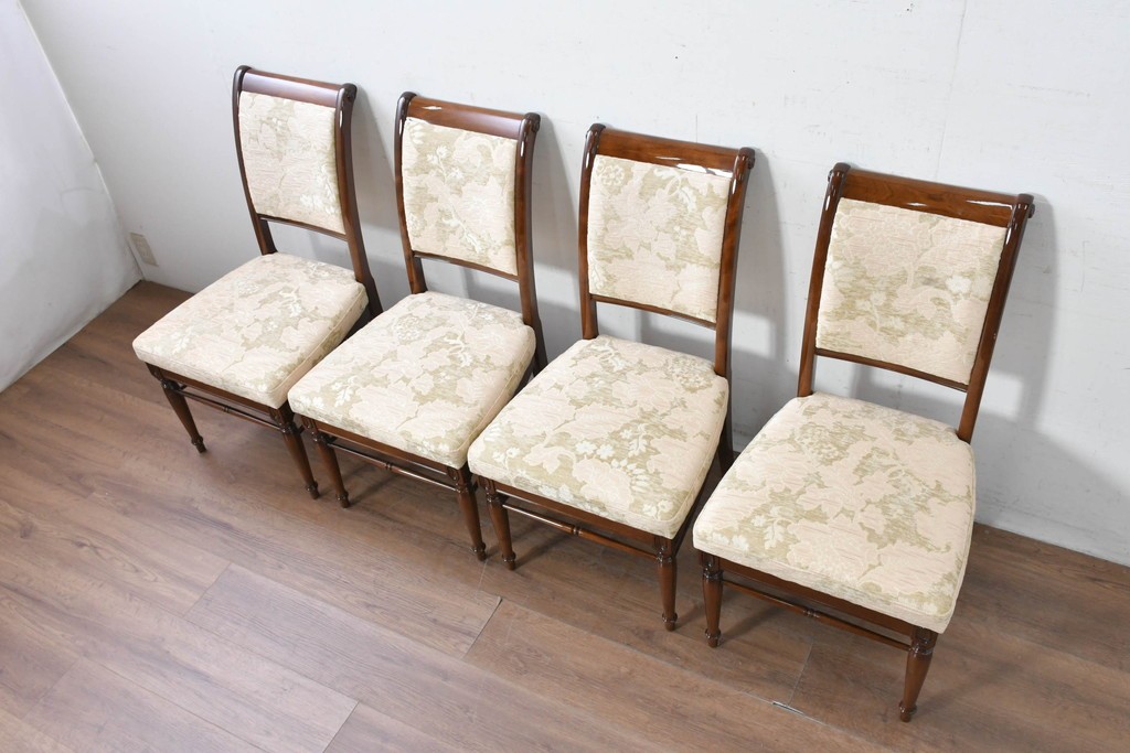 新古　展示品　超美品　モリシゲ(MORISHIGE/森繁)　上品な花柄張地のダイニングチェア4脚セット　定価(4脚合計)約44万円　(R-087936)