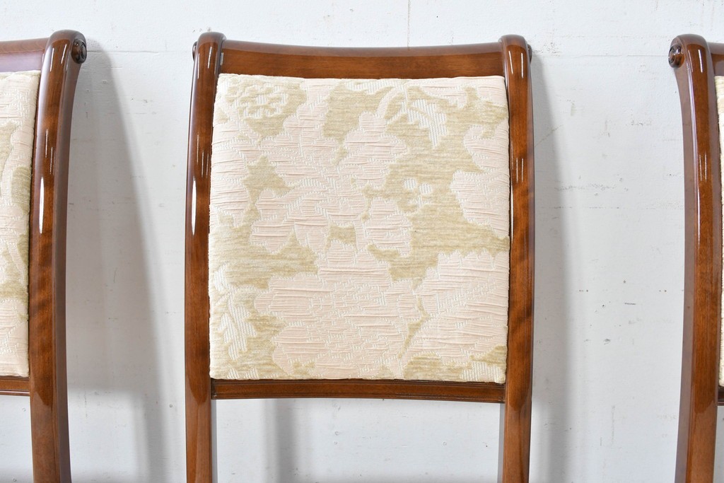 新古　展示品　超美品　モリシゲ(MORISHIGE/森繁)　上品な花柄張地のダイニングチェア4脚セット　定価(4脚合計)約44万円　(R-087936)