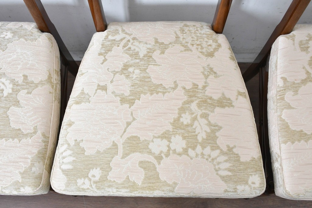 新古　展示品　超美品　モリシゲ(MORISHIGE/森繁)　上品な花柄張地のダイニングチェア4脚セット　定価(4脚合計)約44万円　(R-087936)