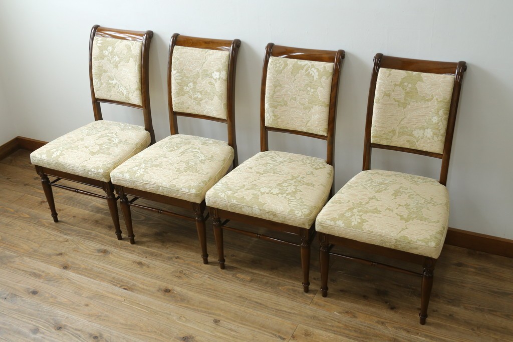 新古　展示品　超美品　モリシゲ(MORISHIGE/森繁)　上品な花柄張地のダイニングチェア4脚セット　定価(4脚合計)約44万円　(R-087936)