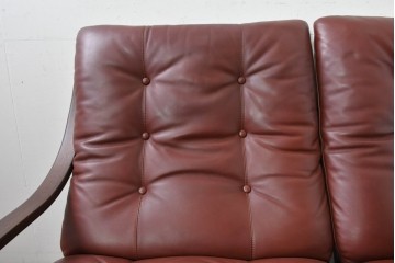 中古　冨士ファニチア　Agio(アージオ)　本革　ワイド2Pソファとスツールのセット　定価約58万6千円　(R-087944)