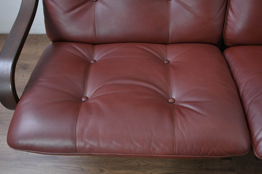 中古　冨士ファニチア　Agio(アージオ)　本革　ワイド2Pソファとスツールのセット　定価約58万6千円　(R-087944)
