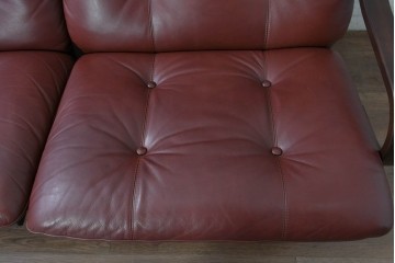 中古　冨士ファニチア　Agio(アージオ)　本革　ワイド2Pソファとスツールのセット　定価約58万6千円　(R-087944)