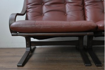 中古　冨士ファニチア　Agio(アージオ)　本革　ワイド2Pソファとスツールのセット　定価約58万6千円　(R-087944)