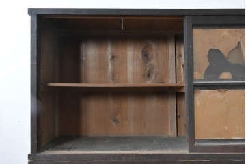 和製アンティーク　大正期から昭和初期　ガラス引き戸の重ね戸棚　(R-087950)