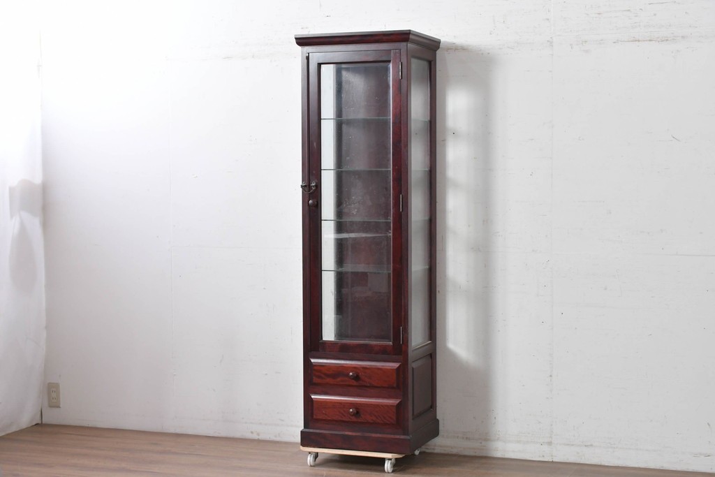 中古　美品　国産手作り家具　民芸調の縦型キャビネット　(R-087957)