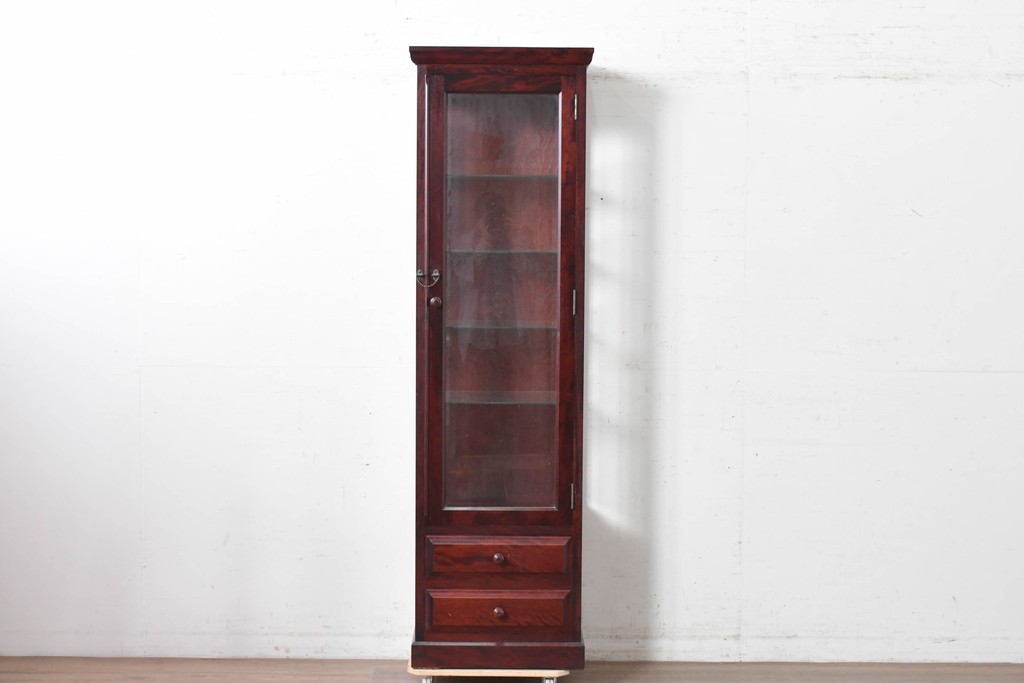 中古　美品　国産手作り家具　民芸調の縦型キャビネット　(R-087957)