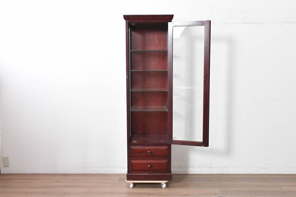 中古　美品　国産手作り家具　民芸調の縦型キャビネット　(R-087957)