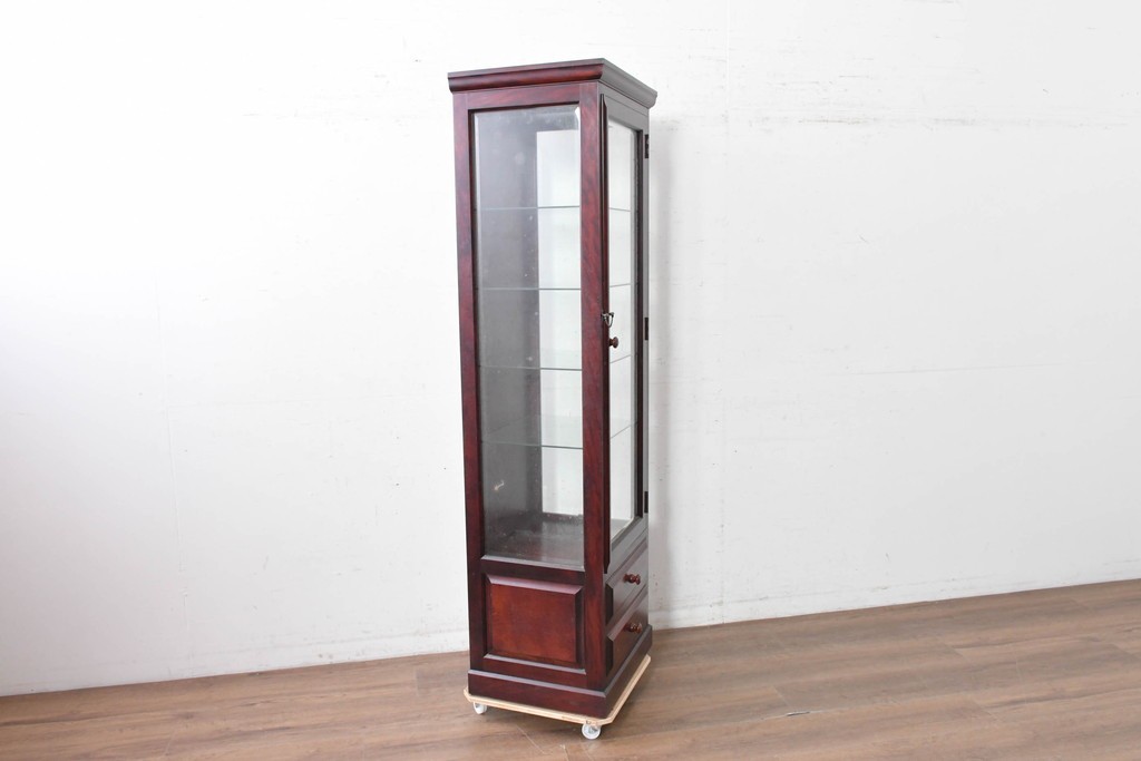 中古　美品　国産手作り家具　民芸調の縦型キャビネット　(R-087957)