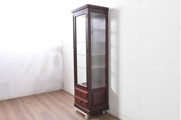 中古　美品　国産手作り家具　民芸調の縦型キャビネット　(R-087957)