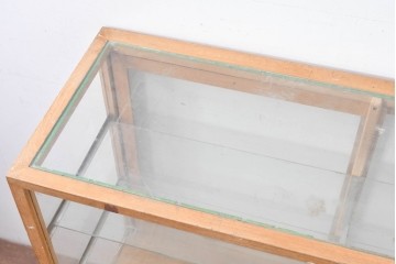 和製ヴィンテージ　人気の薄型!　楢(ナラ)材　全面ガラスのすっきりとした佇まいが魅力の引き戸付きショーケース　(R-087973)