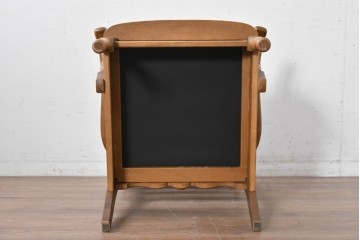 中古　飛騨産業　キツツキマーク　穂高シリーズ　楢(ナラ)材　クラシカルな花柄ファブリックの一人掛けソファ　(R-087975)
