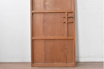 アンティーク建具　昭和中期　丸みを帯びた木製引手が愛らしいガラス入り扉1枚　(R-087983)