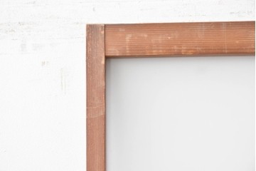 アンティーク建具　昭和中期　丸みを帯びた木製引手が愛らしいガラス入り扉1枚　(R-087983)