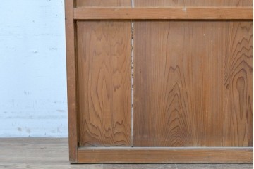 アンティーク建具　昭和中期　丸みを帯びた木製引手が愛らしいガラス入り扉1枚　(R-087983)