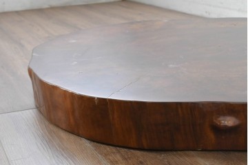 中古　輪切り一枚板　厚みのある一枚板が存在感を放つ平置き座卓　(R-087986)